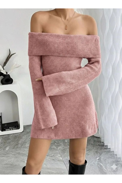 npLStore Ženska mini pletena haljina sa Madona ovratnikom za novu sezonu