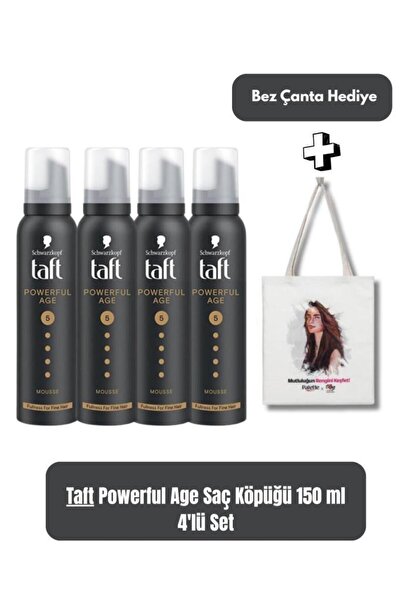 Taft Powerful Age 5 Ekstra Güçlü Saç Köpüğü 150 ml x4 + Bez Çanta Hediyeli