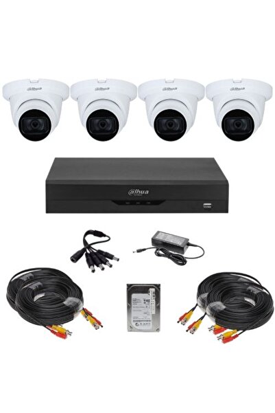 DAHUA Kit de supraveghere analogică cu 4 camere, 2MP, IR 30m, microfon, DVR cu 4 canale, H.265+, HDD de 500 GB