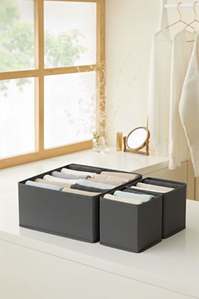PH Prendi Home Σετ οργάνωσης συρταριών ανθρακίτη 3 τεμαχίων – Σετ κουτιών πολ...