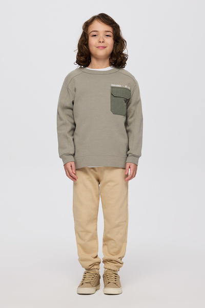 Panço Erkek Çocuk Yuvarlak Yaka Cepli Baskılı Parça Detaylı Antrasit Sweatshirt