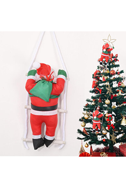 BaoBao Moș Crăciun pe scară 40 cm – decor atârnabil pentru fereastră/balcon