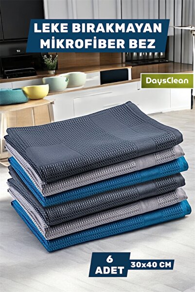 DaysClean 6'lı Mikrofiber Temizlik Bezi | Mutfak Cam Araba Temizlik Bezi | 30x40 |