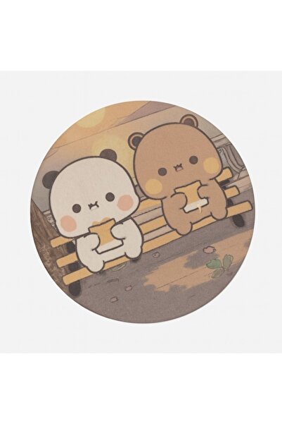 OEM Wooden coaster, decorative collectible for couples - Bubu & Dudu teddy bears, multicolor, 10 x 10 cm