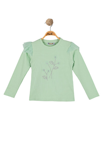 ALG بدلة طويلة الأكمام مرنة من القطن مع تفاصيل من الدانتيل للفتيات