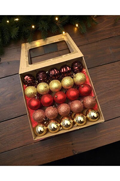 PARTİ SEPETİ Yılbaşı Ağacı Lüks Top Süs 8 cm 50 Adet
