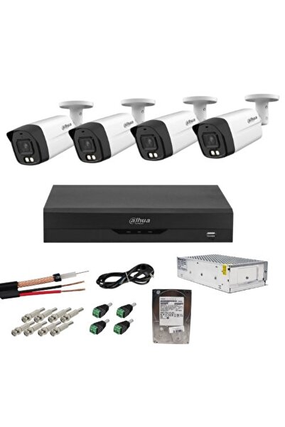 DAHUA Kit de supraveghere analogică - 4 camere cu lumină dublă de 2MP, 3,6 mm, audio, DVR cu 4 canale, 500 GB