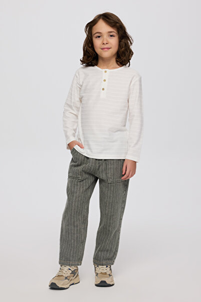 Panço Erkek Çocuk Yakası Düğmeli Ekru Tişört