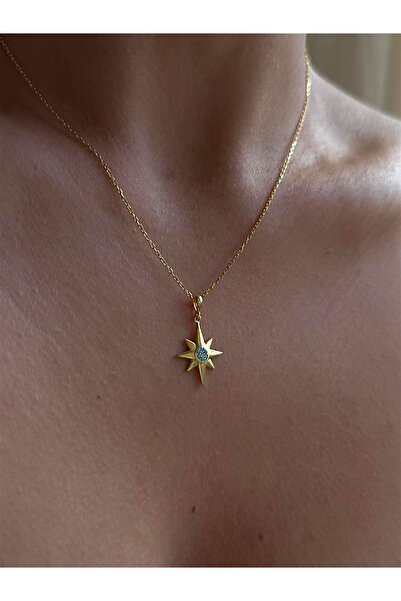 Vigens Mulier 925 Ayar Mavi Taş Detaylı Minimal Kuzey Yıldızı Kolye Trione