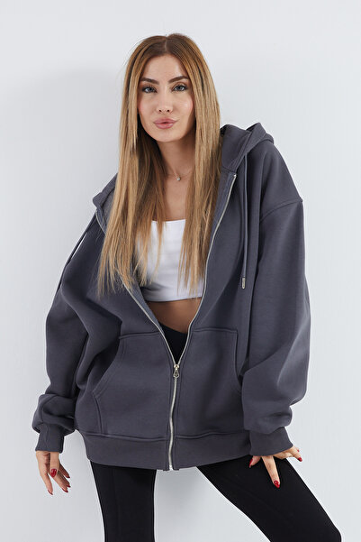 DPARİS Hooded Ribbed Oversize Sweatshirt