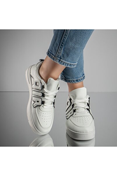 Modlet.ro Γυναικεία λευκά και μαύρα πάνινα παπούτσια MOD11848