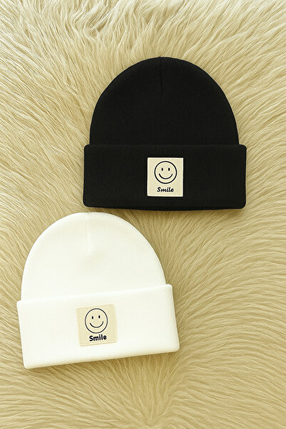 ESES BEBE Pack of 2 Smiley Face Flexible Unisex Camisole Beret Black and White