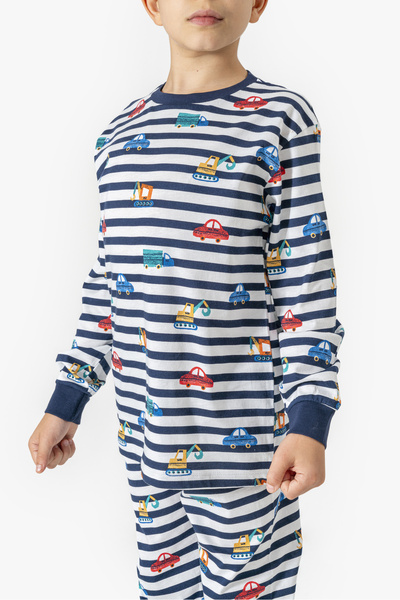 Irmak kids Striped Car Pattern Soft Combed Cotton 100% Cotton Boys Pajama Set