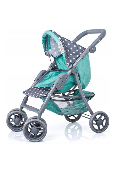 Doris Sports stroller for dolls Turquoise/Grey with white dots with height-adjustable handle, Capotina