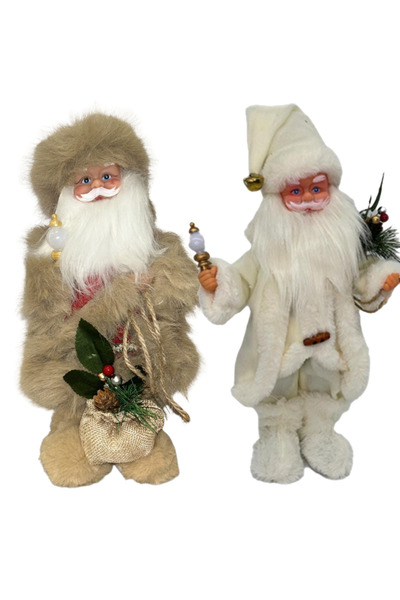 BaoBao Set of 2 Interactive Santa Claus 35 cm – beige and white, with candle and gift bag