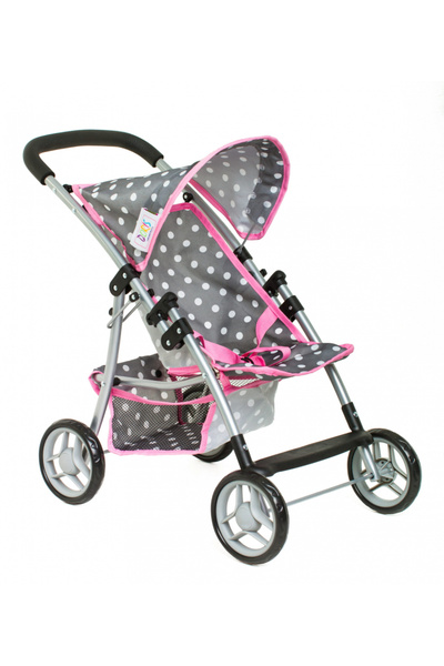 Doris Carucior sport pentru papusi Roz/Gri bulinute cu Roti din spuma EVA,Cadru din aluminiu pliabil