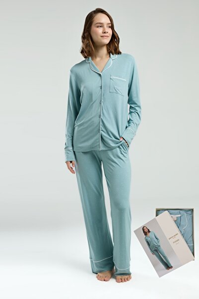 Pierre Cardin Women's Shirt Collar Front Buttoned Pajama Set-8986