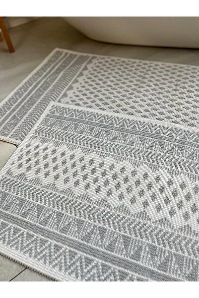 Bluenity Tapis Bukle Natural Cotton 2-Piece Bath Mat Set 60X100+50X60 cm - Gray