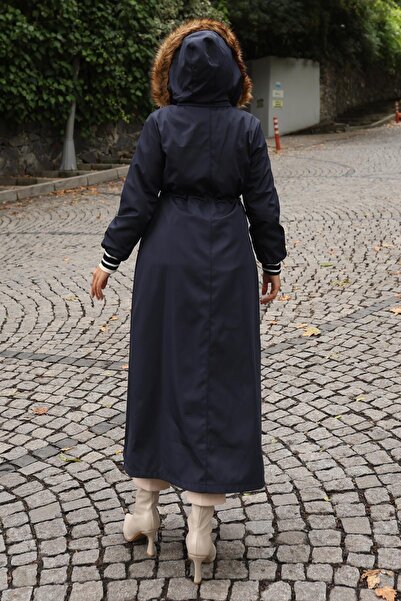 Missvalle Arma Detailed Hooded Coat Navy Blue 19268