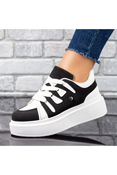 Modlet.ro Sneakerși cu talpă groasă pentru femei, albi și negri, MOD10430