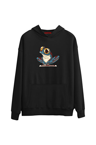 Eastek هودي سويت شيرت بتصميم الضفدع مطبوع بثلاثة خيوط للجنسين، للنساء والرجال