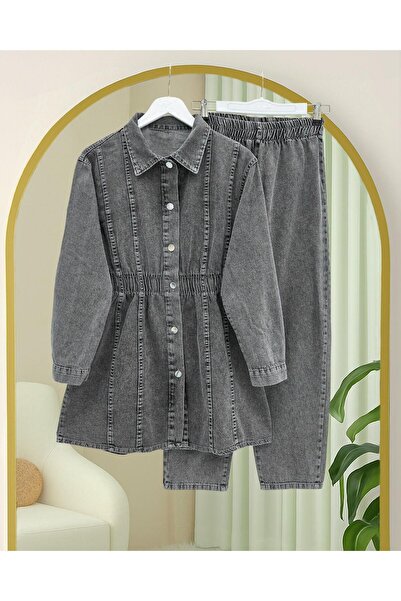 MACMODA Elastic Waist Buttoned Jacket Trousers Jeans Set