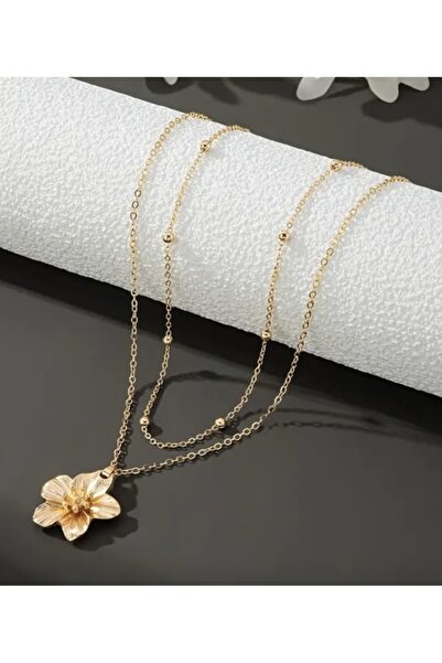 monalisatoka Kadın Gold Çift Sıralı Çiçek Kolye