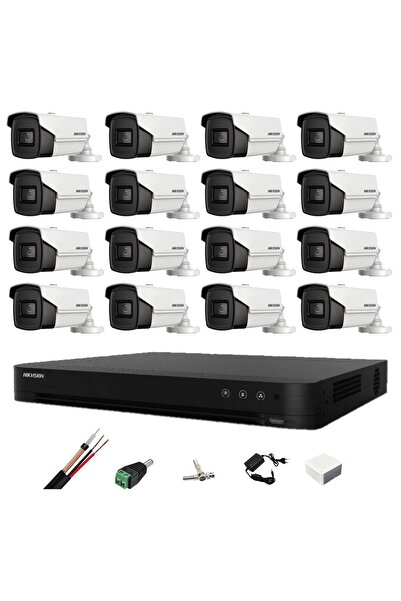 Hikvision sistem de supraveghere video cu 16 camere 4-în-1 8MP 2.8mm, IR 60m, DVR 4K cu 16 canale, montare