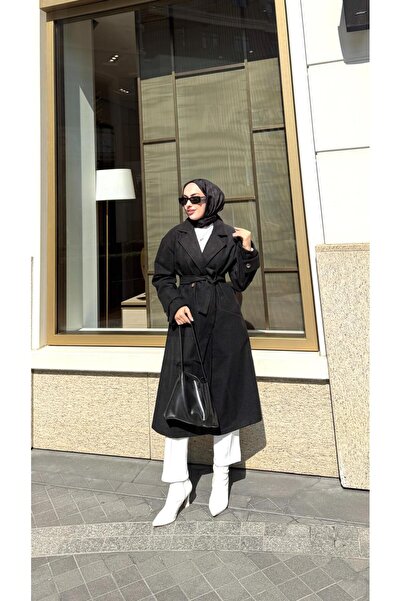 BRN IŞIK TESETTÜR Kadın Düğmeli Kaşe Kaban