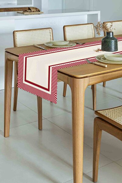 decofav سجادة Winter Whispers باللون الأحمر – سجادة مزينة برسومات الرنة والطيور الحمراء مقطوعة بالليزر - 135x48 سم