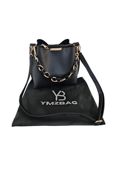 YMZBAG حقيبة يد وكتف بثلاثة أقسام مع إكسسوارات سلسلة سوداء