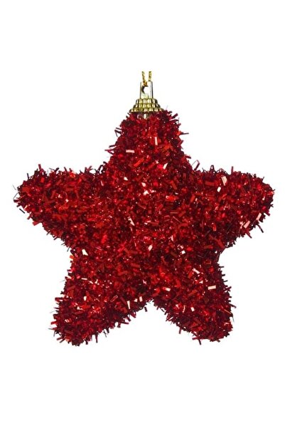 ANTBRO Ornament de Crăciun pentru brad - stea roșie din spumă cu sclipici și ...