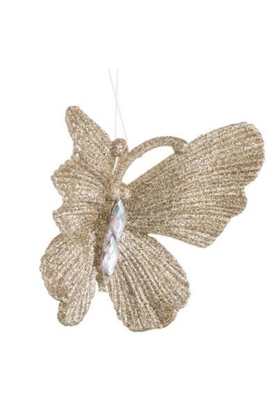 ANTBRO Ornament de Crăciun pentru brad - fluture cu sclipici bej șampanie și ...