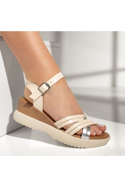 BMoD Sandale cu platformă bej și maro pentru femei MOD13516