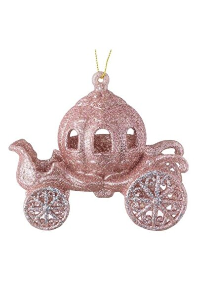 ANTBRO Ornament brad Craciun caleasca cu glitter roz, 11x6x11cm