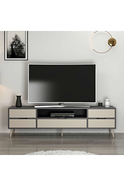 Minar Elina Ayaklı Tv Ünitesi - Antrasit/Kumtaşı