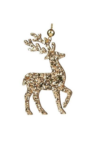 ANTBRO Ornament de Crăciun pentru brad, cerb din lemn cu sclipici auriu, 8 cm