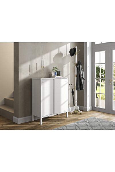 Sakura Ahşap Hunerika Coren sürgülü ayakkabılık -Wood Beyaz-Minifiks Bağlantılı