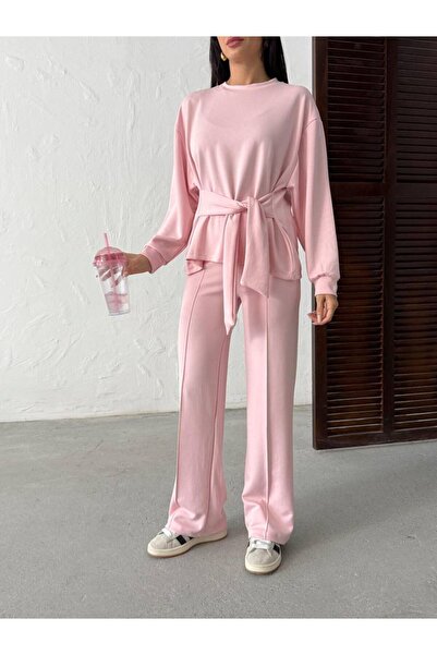 ALVOR Asymmetric Waist Belted Blouse and Pants Double Set Modal Cotton Set