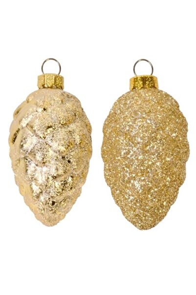 Christmas Set de 12 decorațiuni pentru brad, conuri de pin aurii, 5 cm