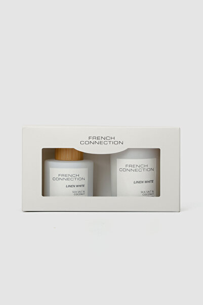 French Connection مجموعة هدايا شمعة وناشر عطر بنكهة ملح البحر وجوز الهند من ب...