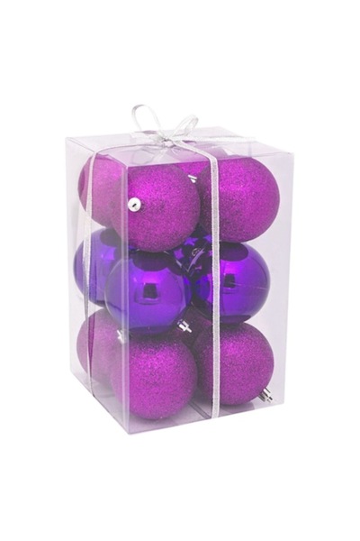OEM Set de 12 globuri de Crăciun rotunde, mov, 5 cm