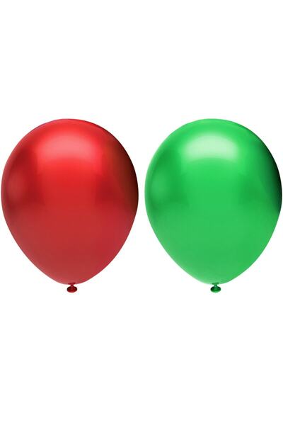 İSTOÇ PARTİ Metallic Balloon Set 100 Pieces (Red, Dark Green) + 5 m Balloon C...