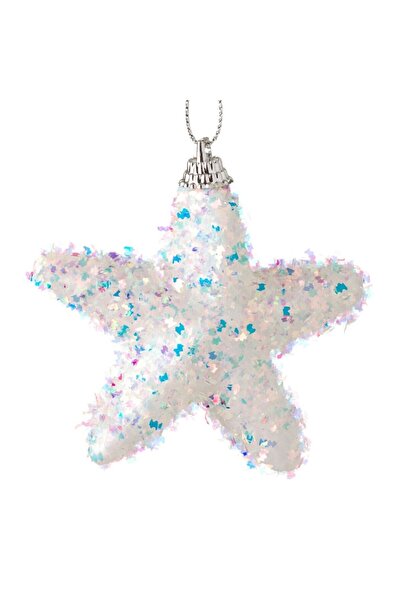 ANTBRO Set of 4 Christmas Ornaments, New Line, Star Model with Tinsel Effect, 6 cm, White