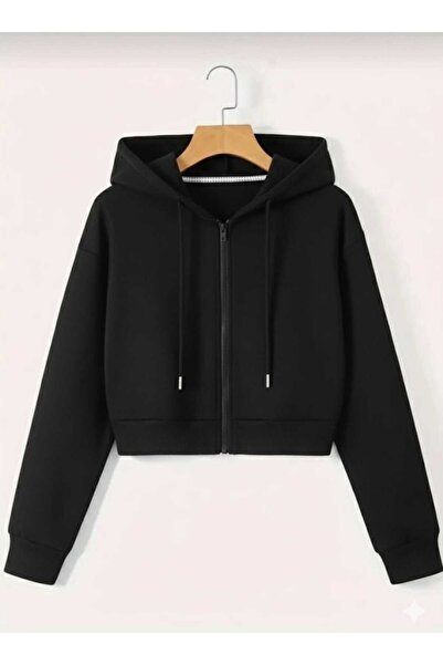 blackbonds siyah fermuarlı 3 iplik crop