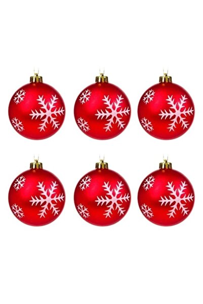 ANTBRO Set de 6 globuri roșii de Crăciun cu model alb de fulgi de nea, 8 cm