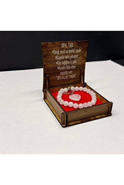 VURAL BİJUTERİ Özel Ahşap Kutulu Opal Taşı Bileklik Kolye Seti