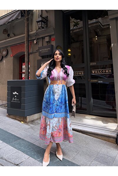 CARLA MARA Zimmerman Desen Baskılı Elbise İthal Krep Kumaş