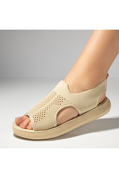 BMoD Sandale bej perforate pentru femei cu talpă groasă MOD04638