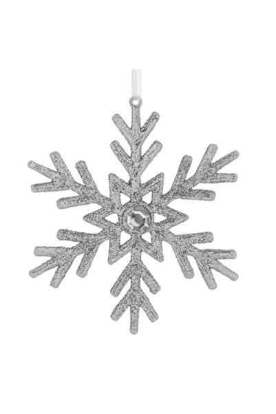 ANTBRO Ornament de Crăciun - Fulg de zăpadă cu sclipici argintiu și strasuri ...